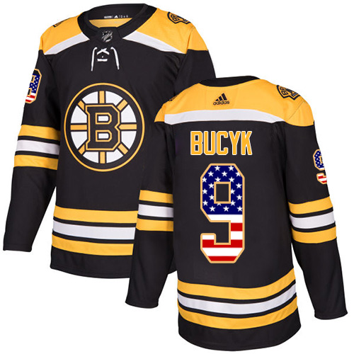 Adidas Bruins #9 Johnny Bucyk Black Home Authentic USA Flag Stitched NHL Jersey
